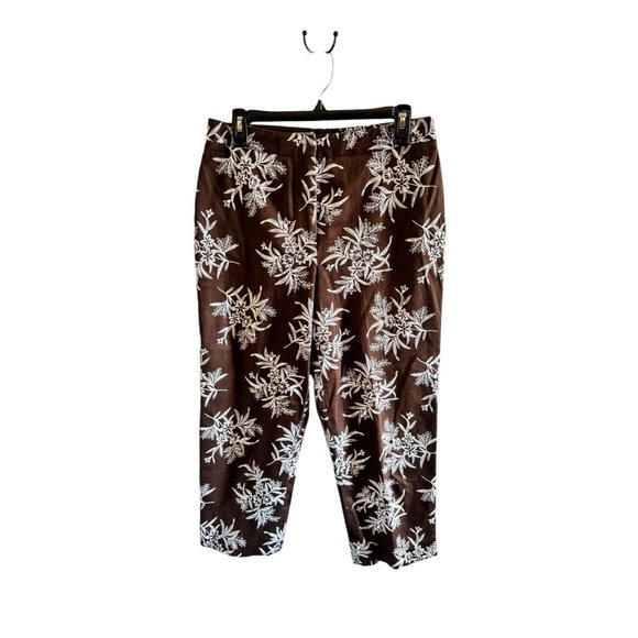 Jones of New York Signature Brown with White Floral Embroidery Pedal Pusher - Picture 4 of 5